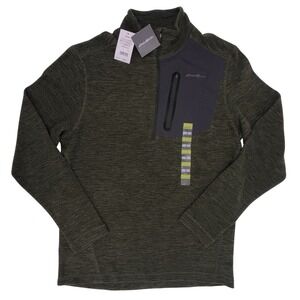 NEW Eddie Bauer Mens Quarter Zip Microfleece Pullover Small Olive Casual Outdoor